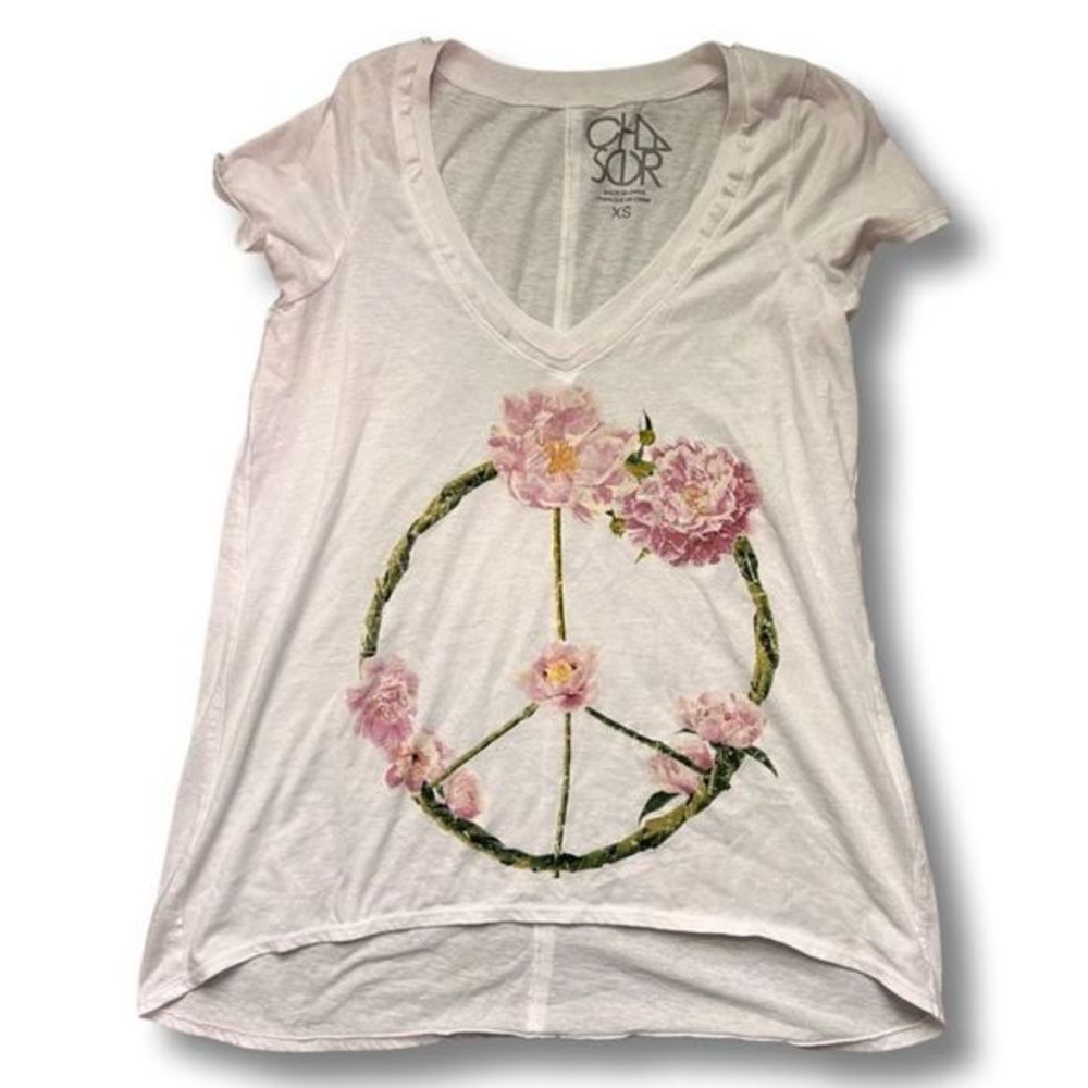 CHASER Floral Peace‎ Sign Oversized Graphic Tee Size XS